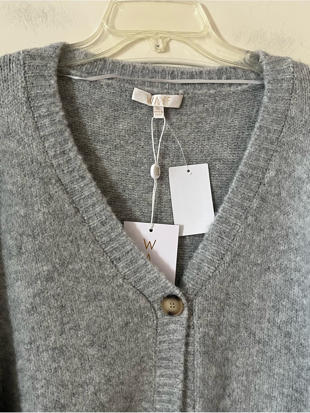 WAYF Heather Gray V-Neck One-Button Sweater Cardigan Women’s Size XL - Picture 12 of 16
